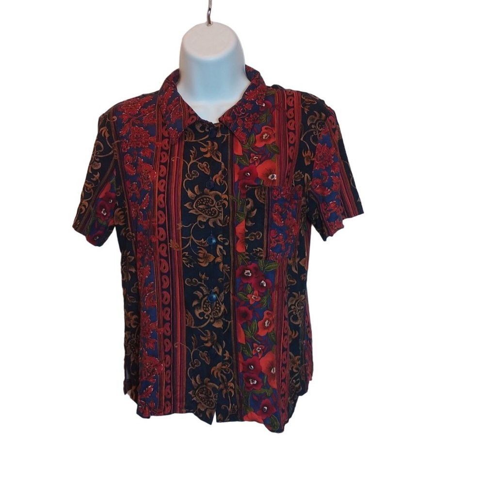 Ship N Shore Button Up Short Sleeve Floral Blouse Women's Sz. S